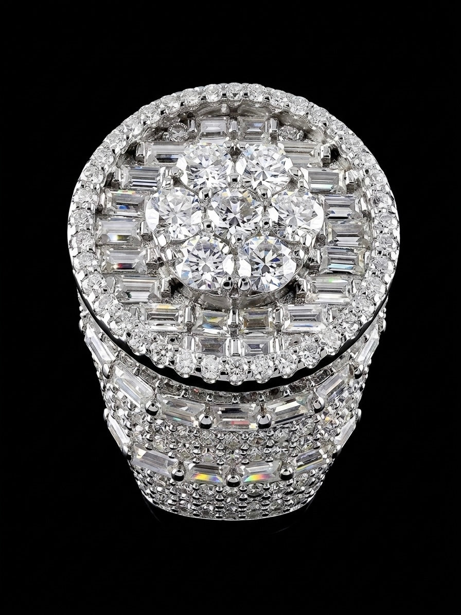 Iced Out Baguette & Round Moissanite Cluster Ring