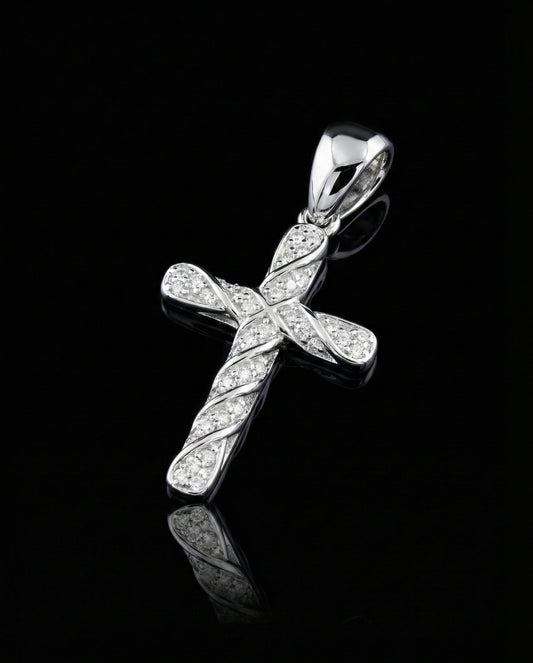 Iced Twisted Moissanite Cross Pendant