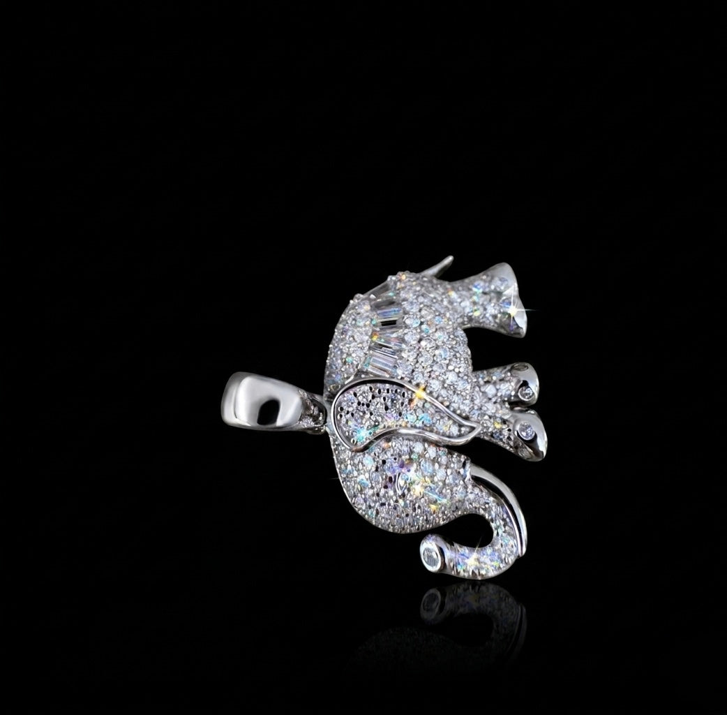 Iced Out Baguette Moissanite Elephant Pendant