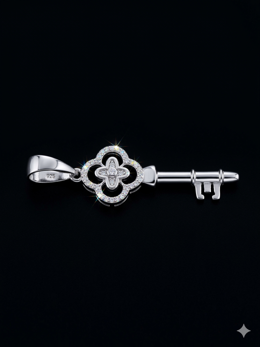 Clover Key Moissanite Pendant