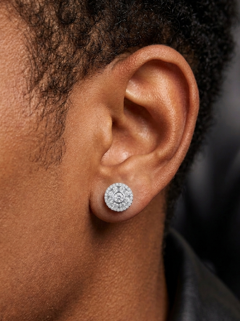 Iced Out Round Baguette Moissanite Earrings