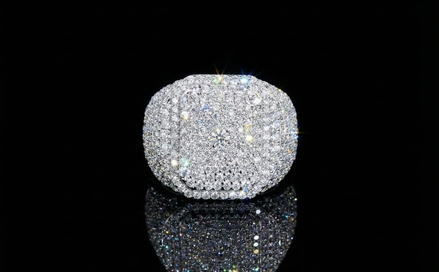 Iced Out Cushion Top Moissanite Ring