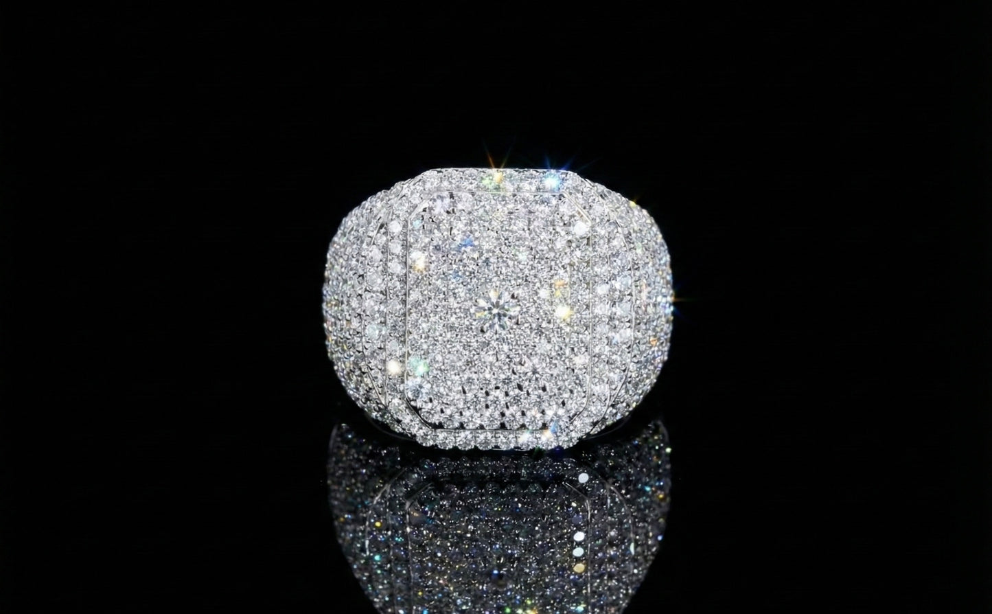 Iced Out Cushion Top Moissanite Ring