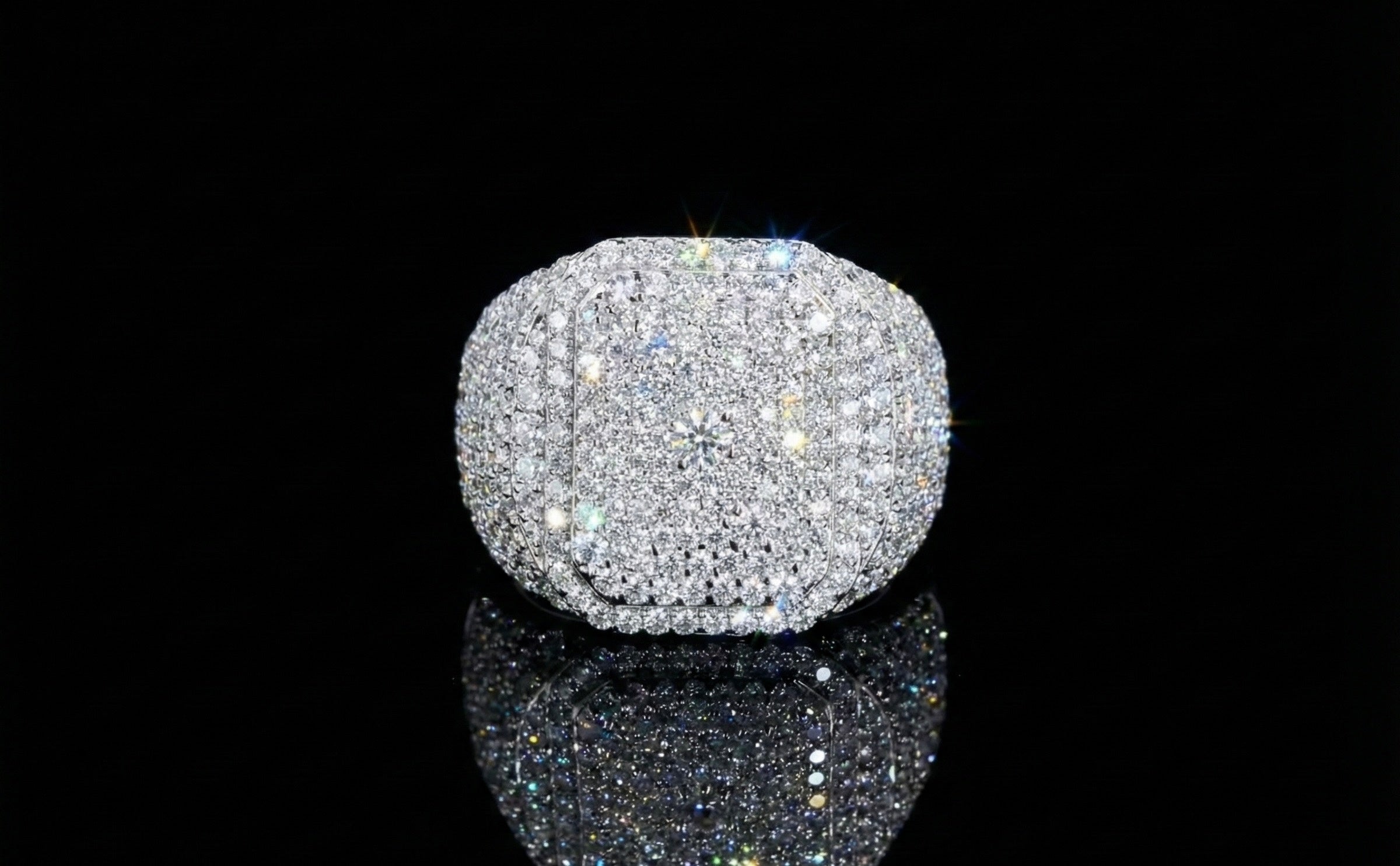 Iced Out Cushion Top Moissanite Ring