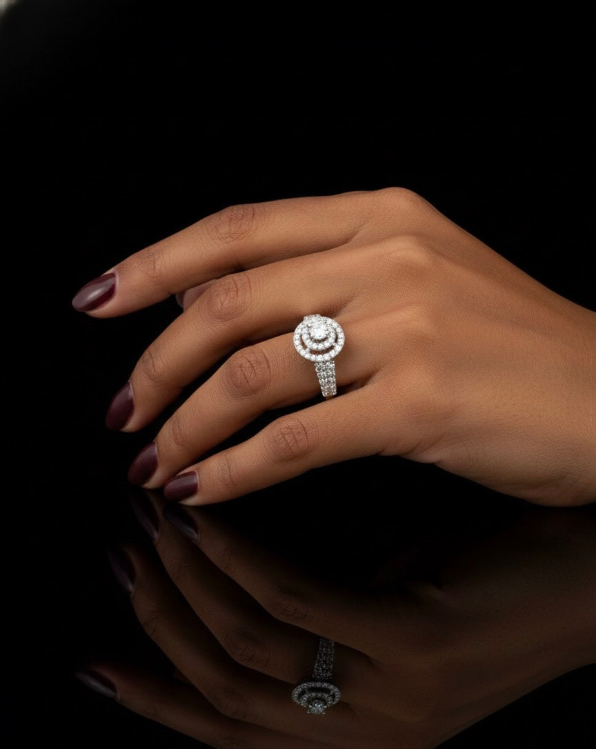 1ct Moissanite Round Halo Wedding/Promise Ring