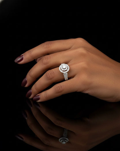 1ct Moissanite Round Halo Wedding/Promise Ring