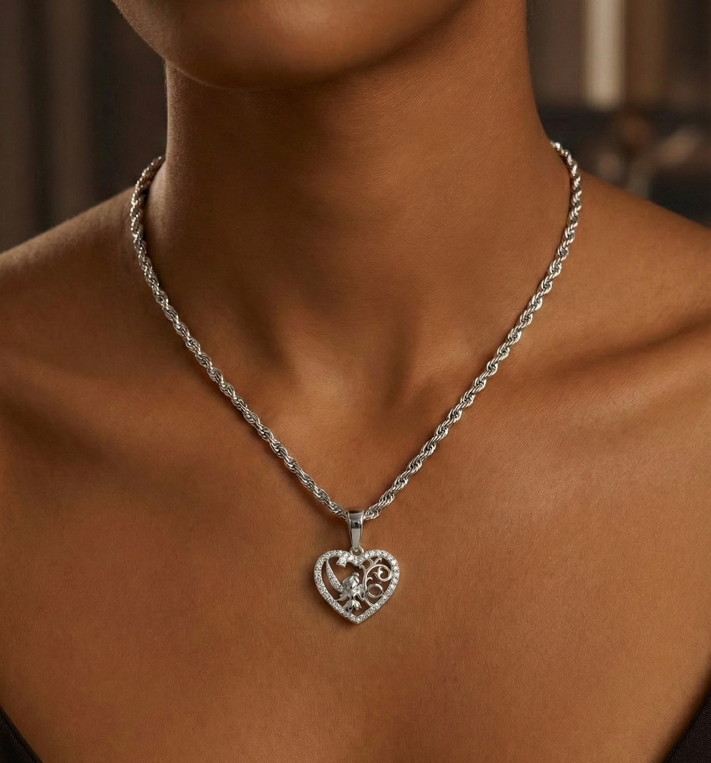 Iced Angel Heart “LOVE” Moissanite Pendant