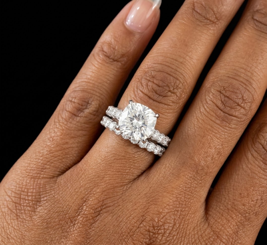 7.7ct Cushion Cut Moissanite Bridal Set