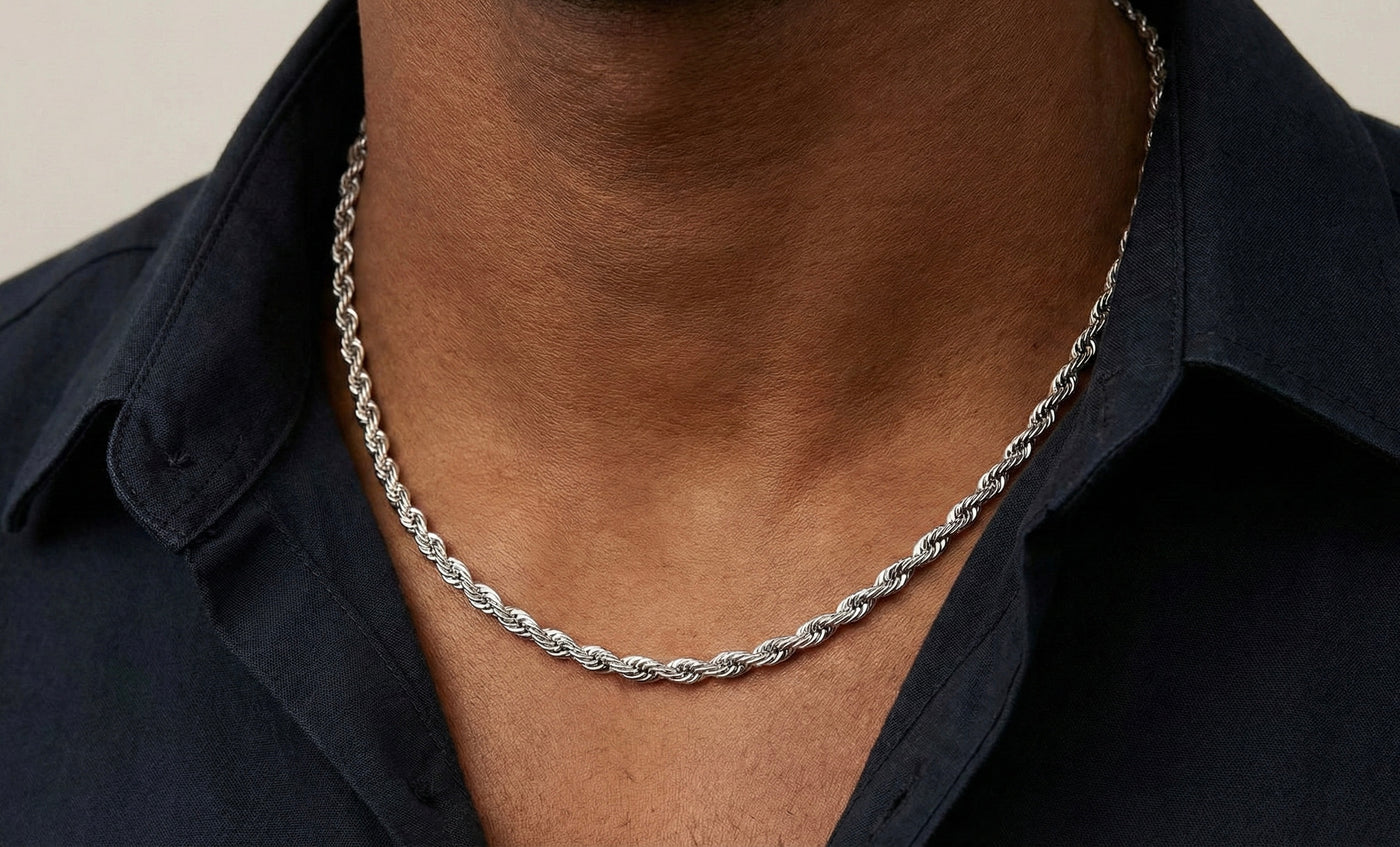 4mm Rope Chain/Necklace In 18K White Gold