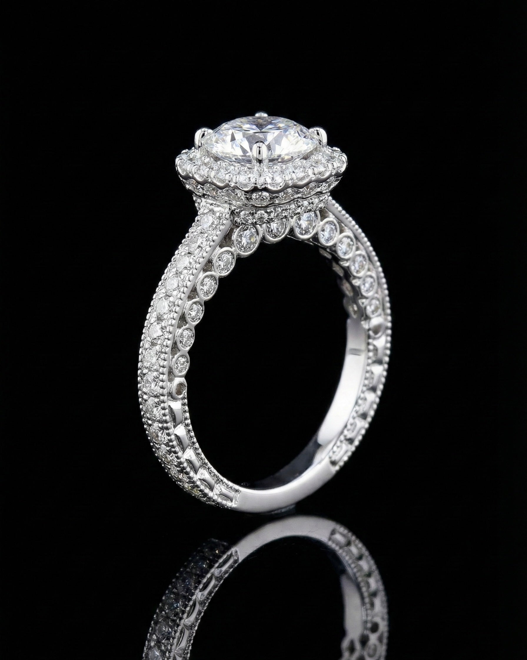 1.75ct Moissanite Square Halo Wedding/Promise Ring