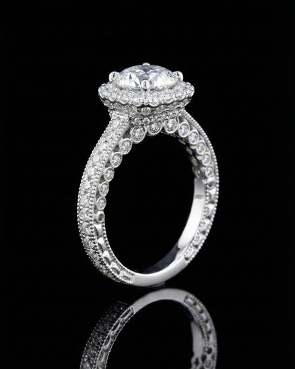 1.75ct Moissanite Square Halo Wedding/Promise Ring