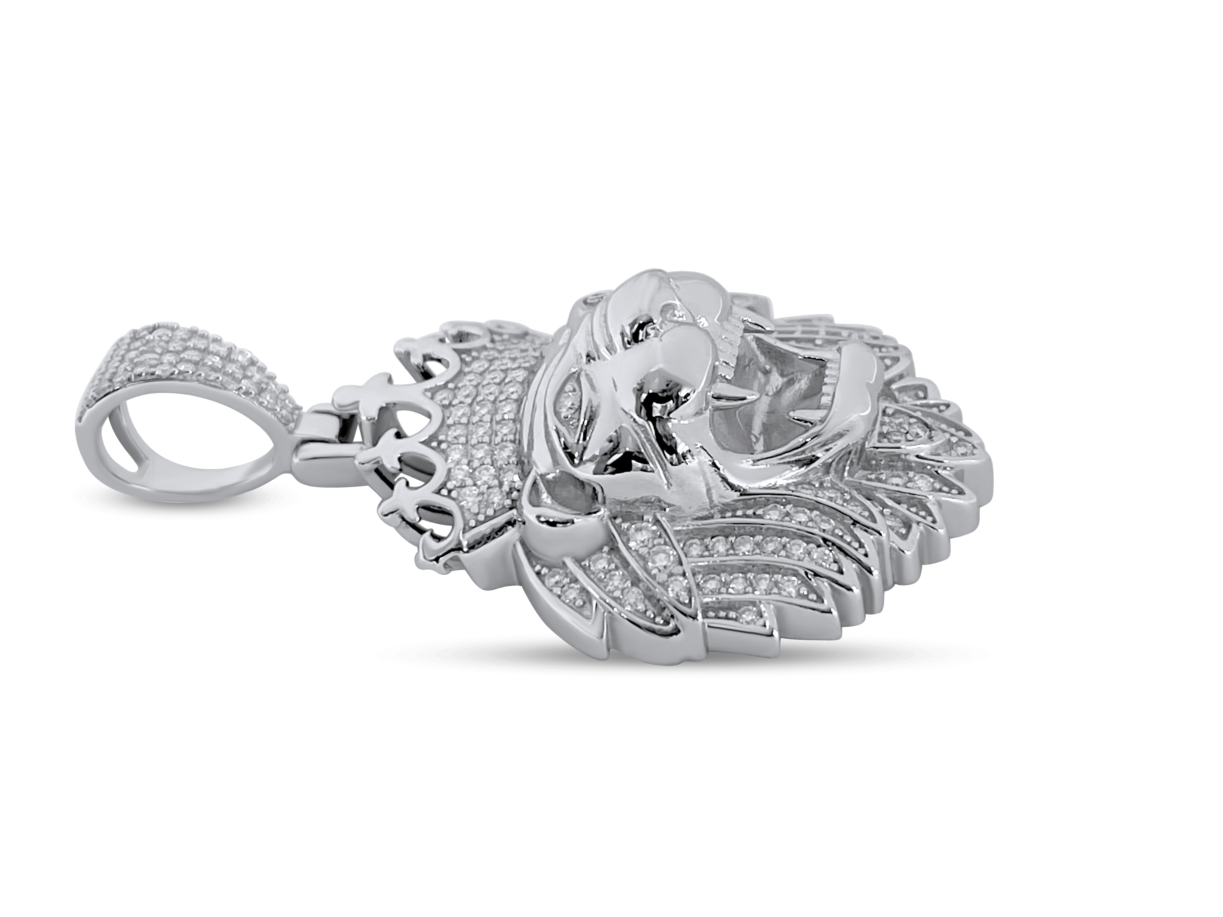 925 Sterling Silver and Moissanite Crown Lion Pendant