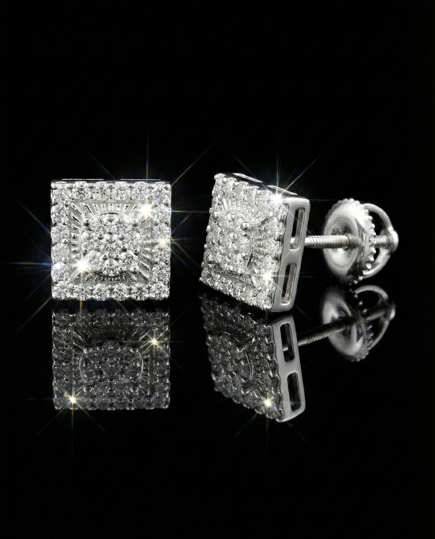 Square Rays Design Stud Moissanite Earrings