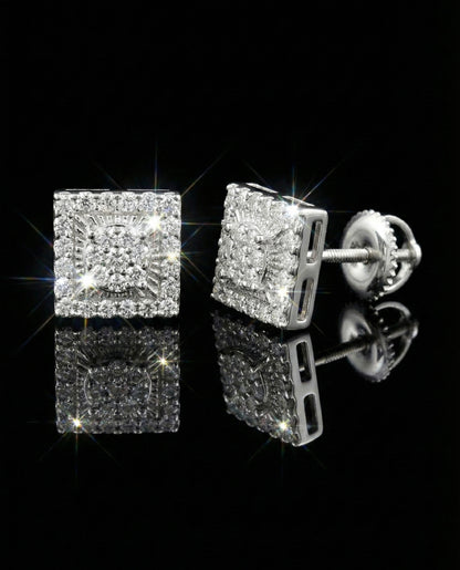 Square Rays Design Stud Moissanite Earrings
