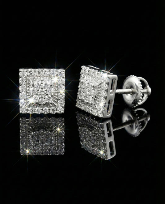 Square Rays Design Stud Moissanite Earrings
