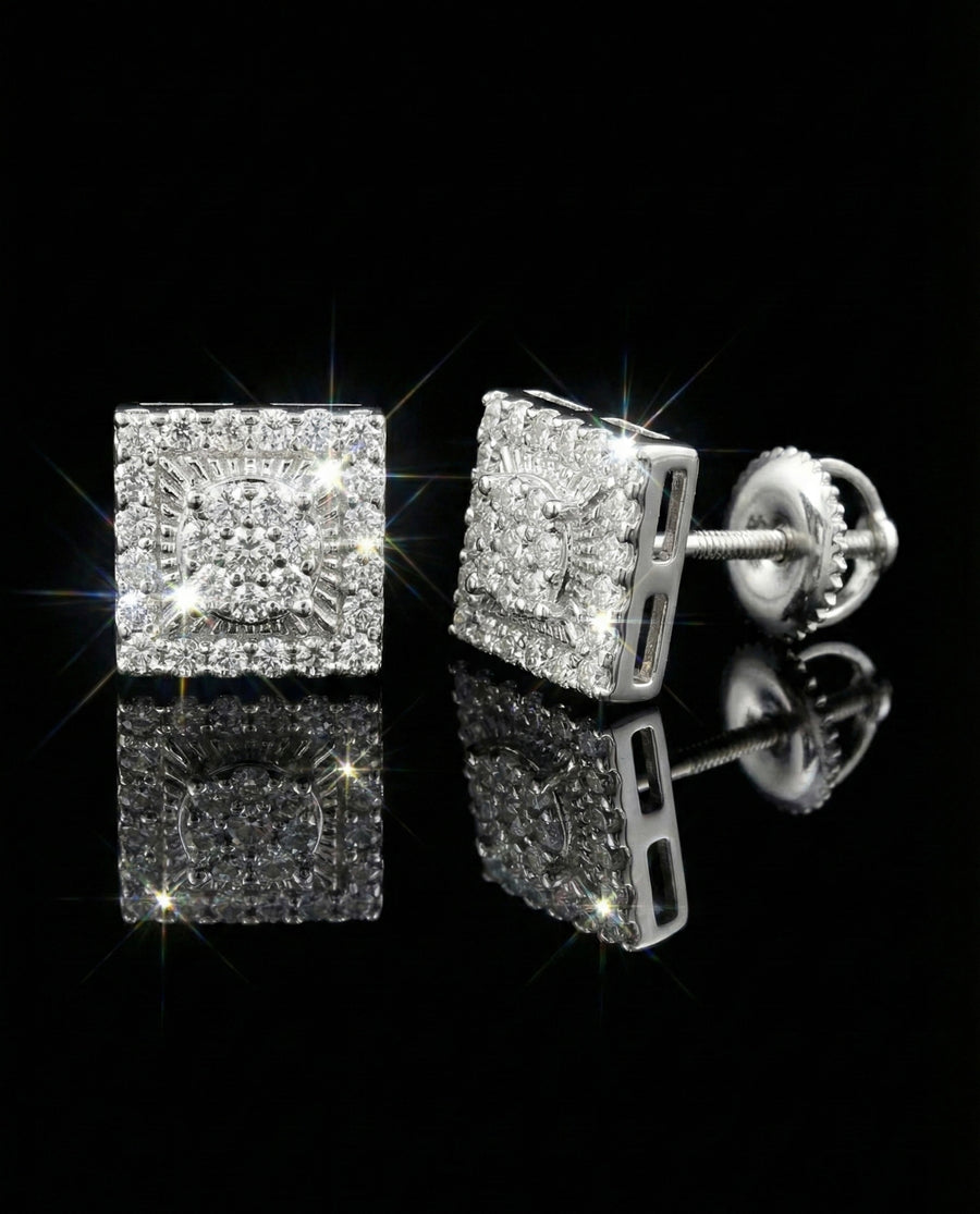 Square Rays Design Stud Moissanite Earrings