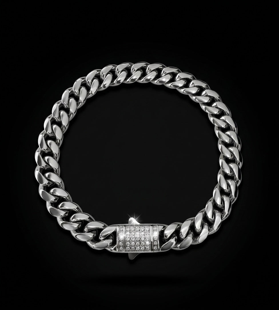 Moissanite Clasp 10MM Miami Cuban Bracelet In 18K White Gold