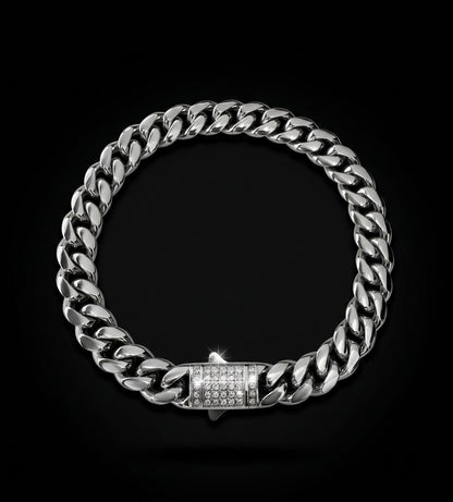 Moissanite Clasp 10MM Miami Cuban Bracelet In 18K White Gold