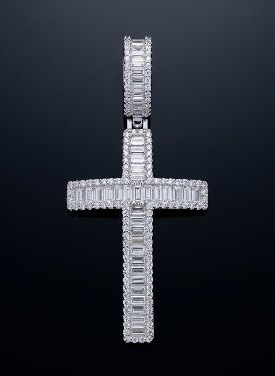 Moissanite Baguette Cross Pendant