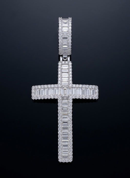 Moissanite Baguette Cross Pendant