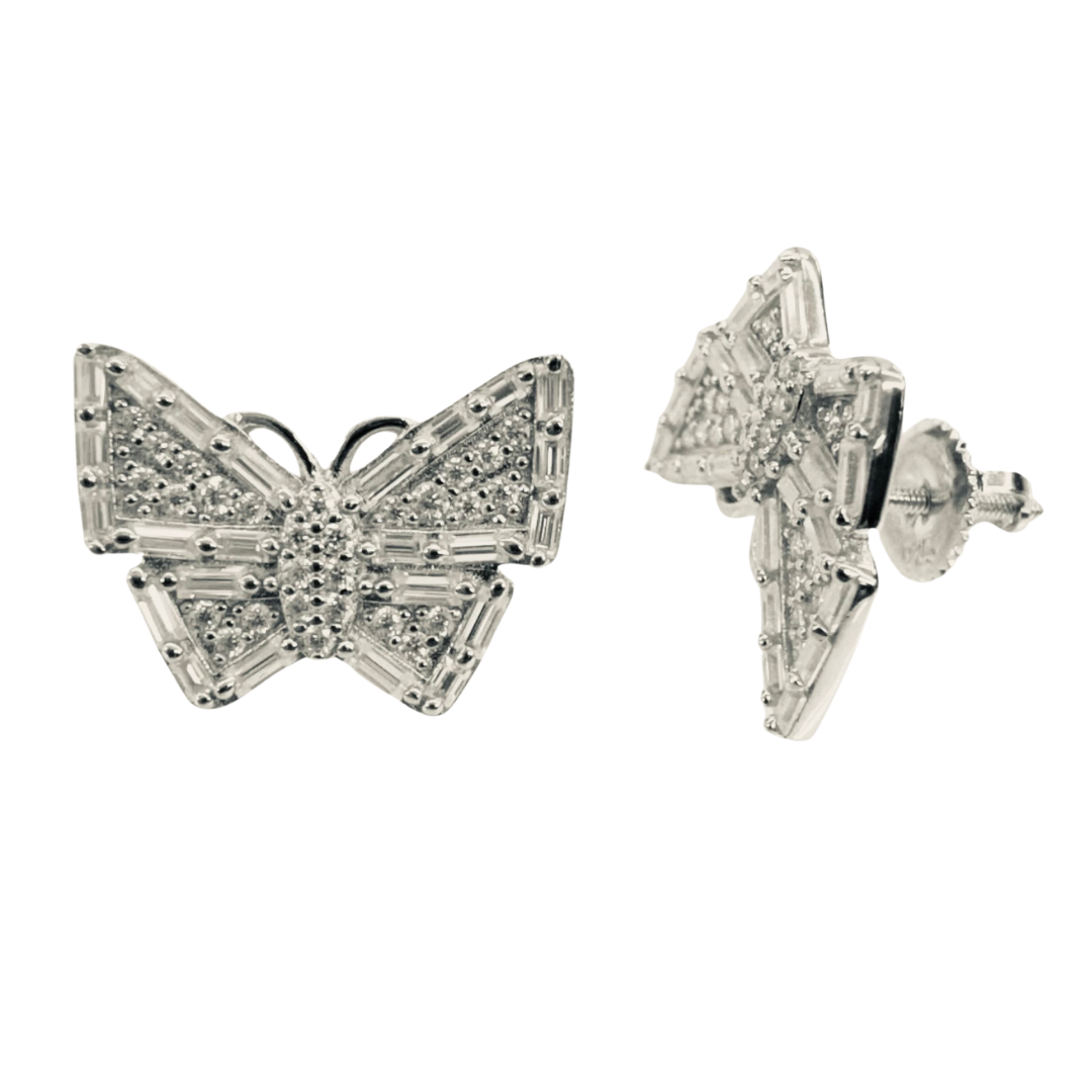 925 Sterling Silver and Moissanite Butterfly Stud Earrings