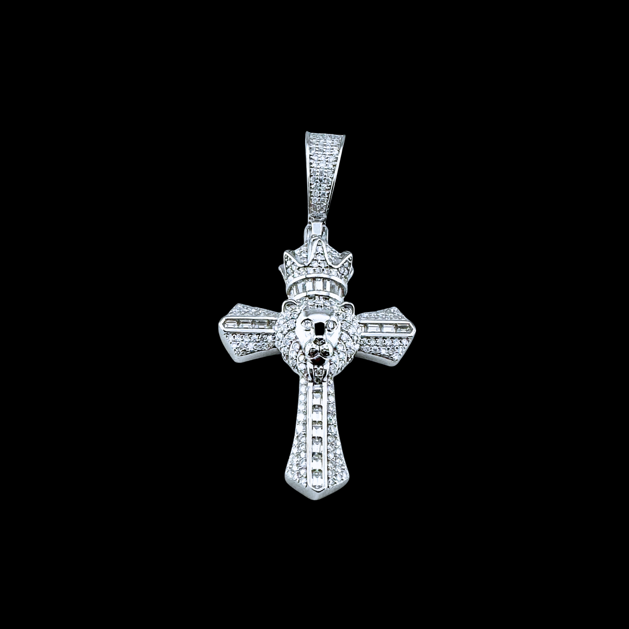 Moissanite in 18K White Gold Over Sterling Silver Crowned Lion Cross Pendant