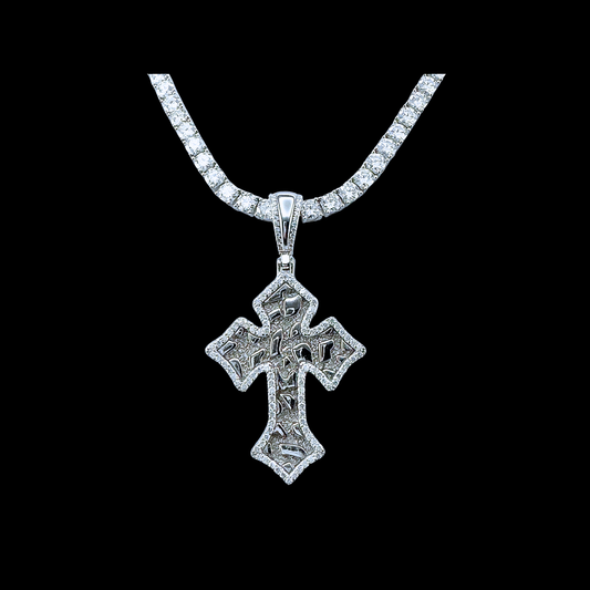 Flared Nugget Cross Moissanite Pendant