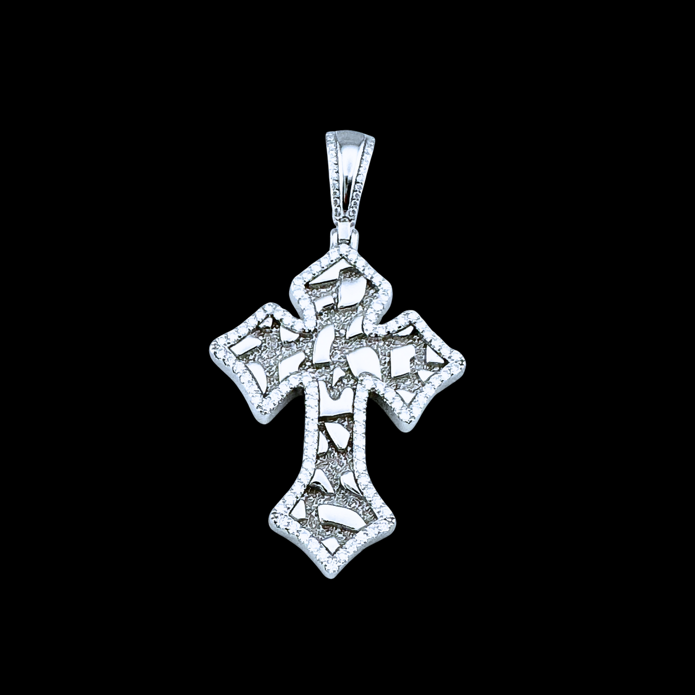 Moissanite in 18K White Gold Over Sterling Silver Nugget Cross Pendant