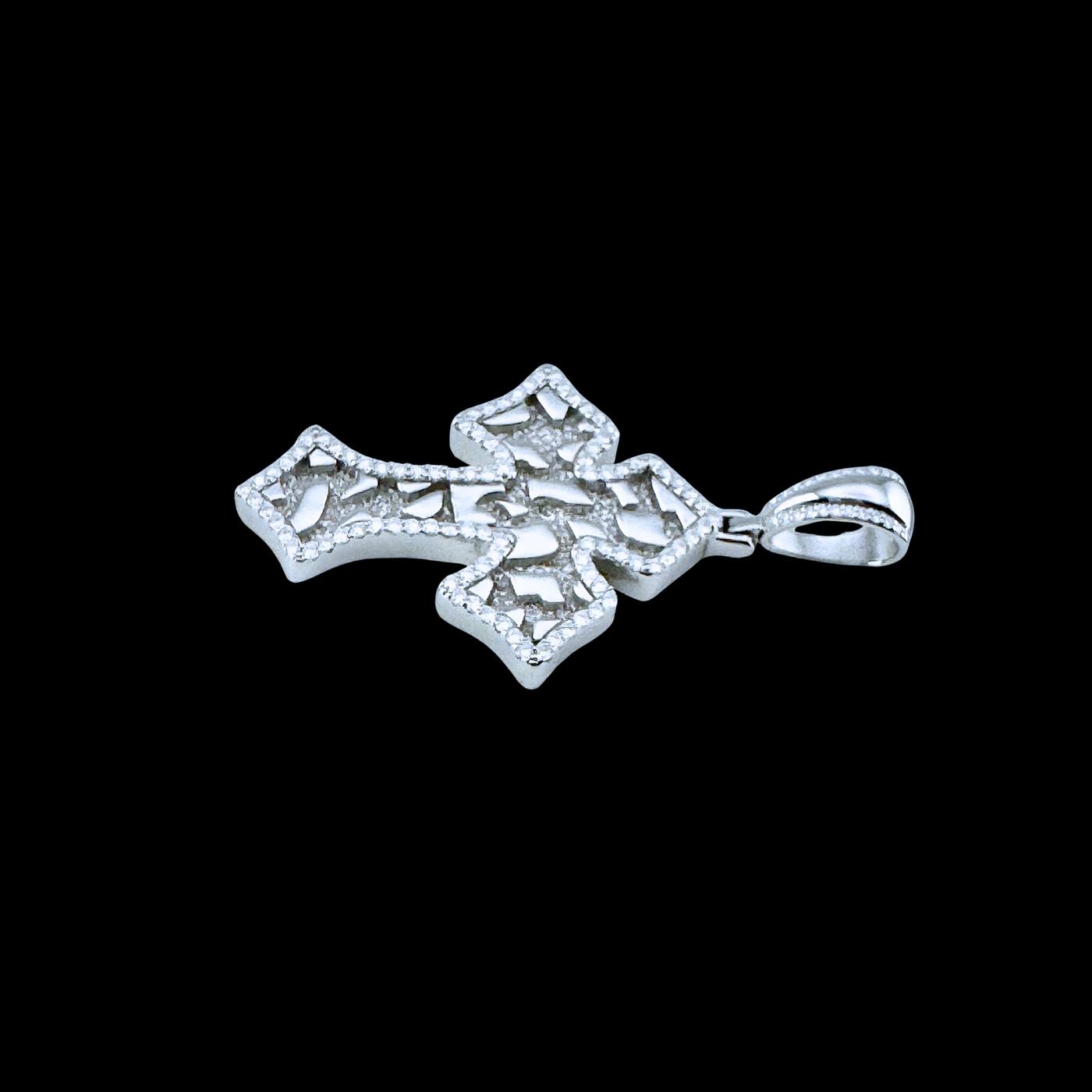 Moissanite in 18K White Gold Over Sterling Silver Nugget Cross Pendant