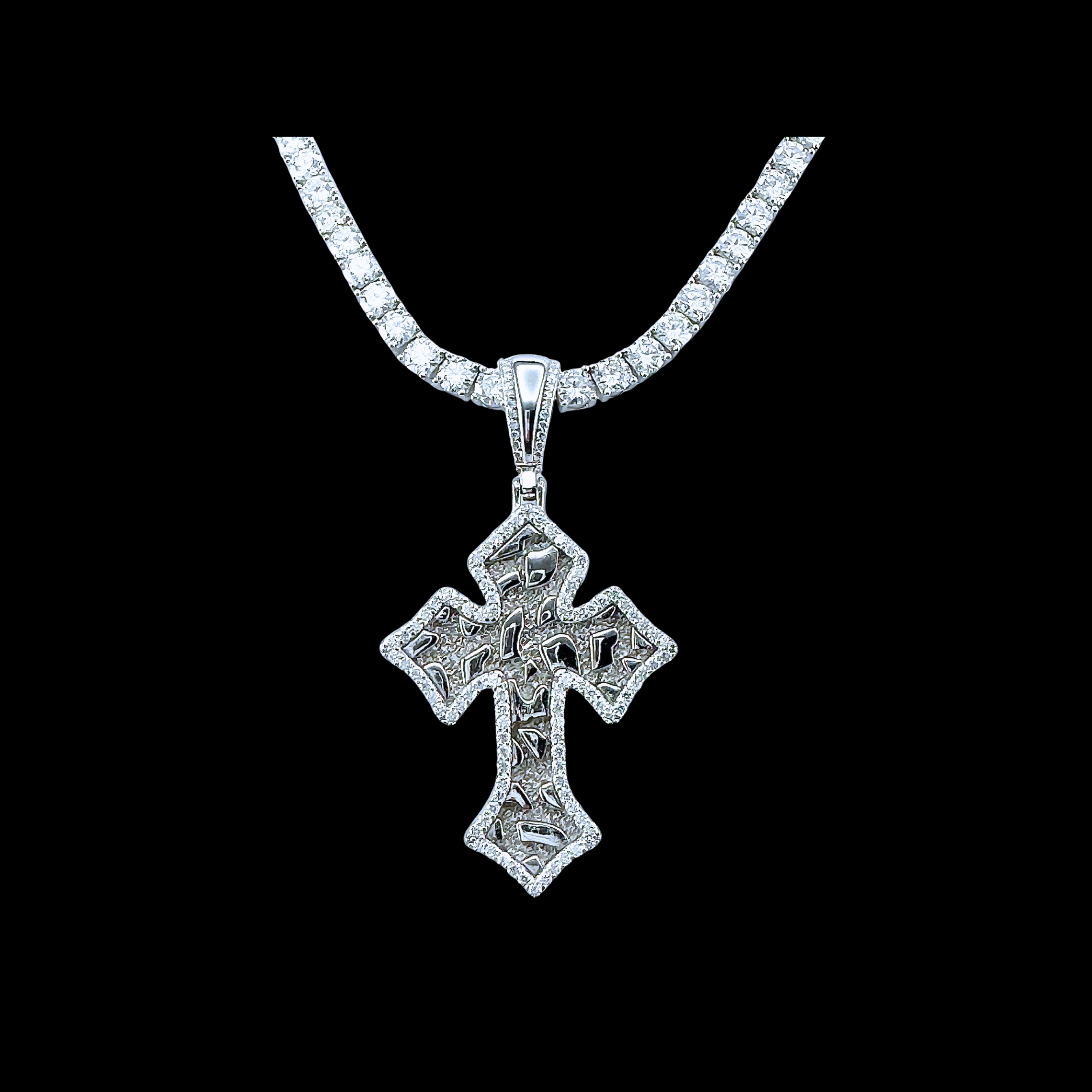 Moissanite in 18K White Gold Over Sterling Silver Nugget Cross Pendant