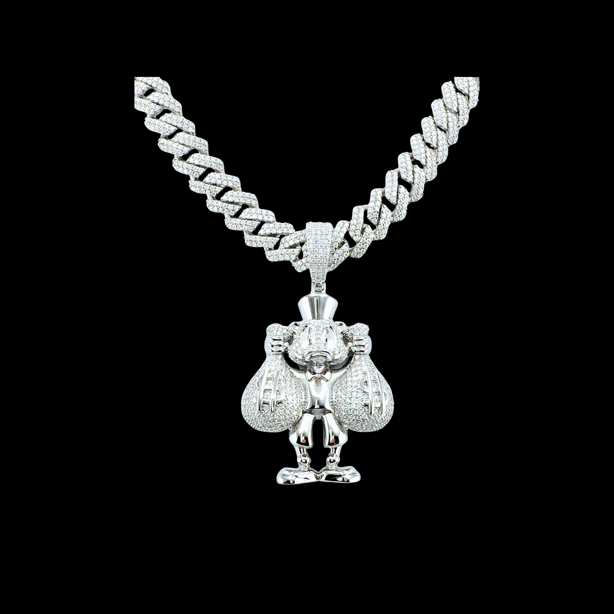 Moissanite in 18K White Gold Over Sterling Silver Duck with Money Bag Pendant