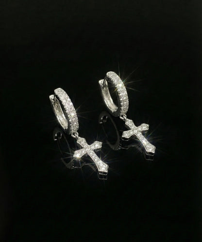 Moissanite Cross Hoop Earrings
