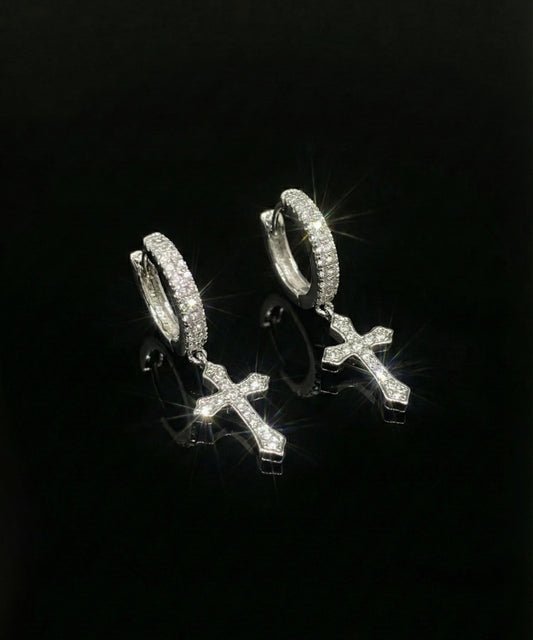 Moissanite Cross Hoop Earrings