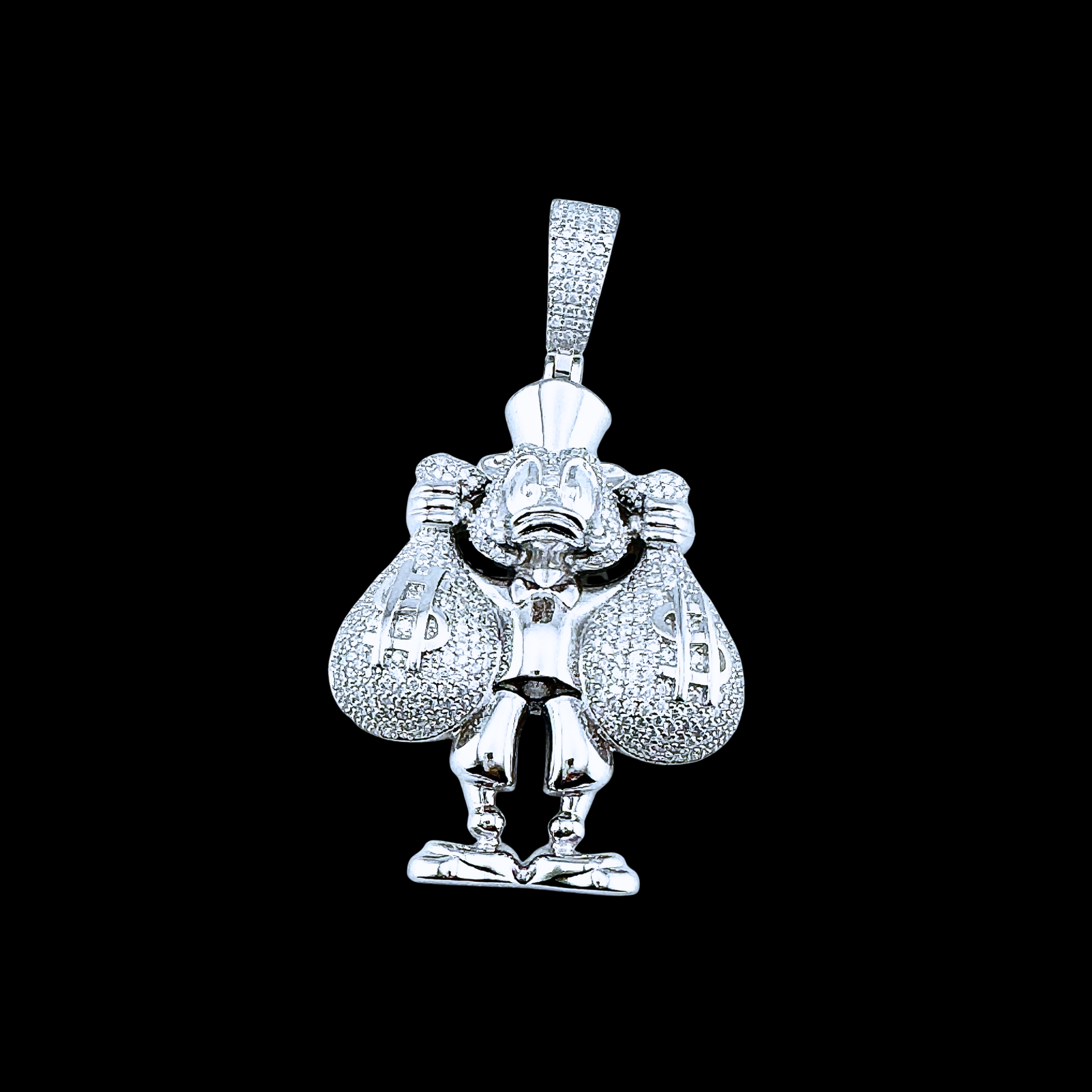 Moissanite in 18K White Gold Over Sterling Silver Duck with Money Bag Pendant