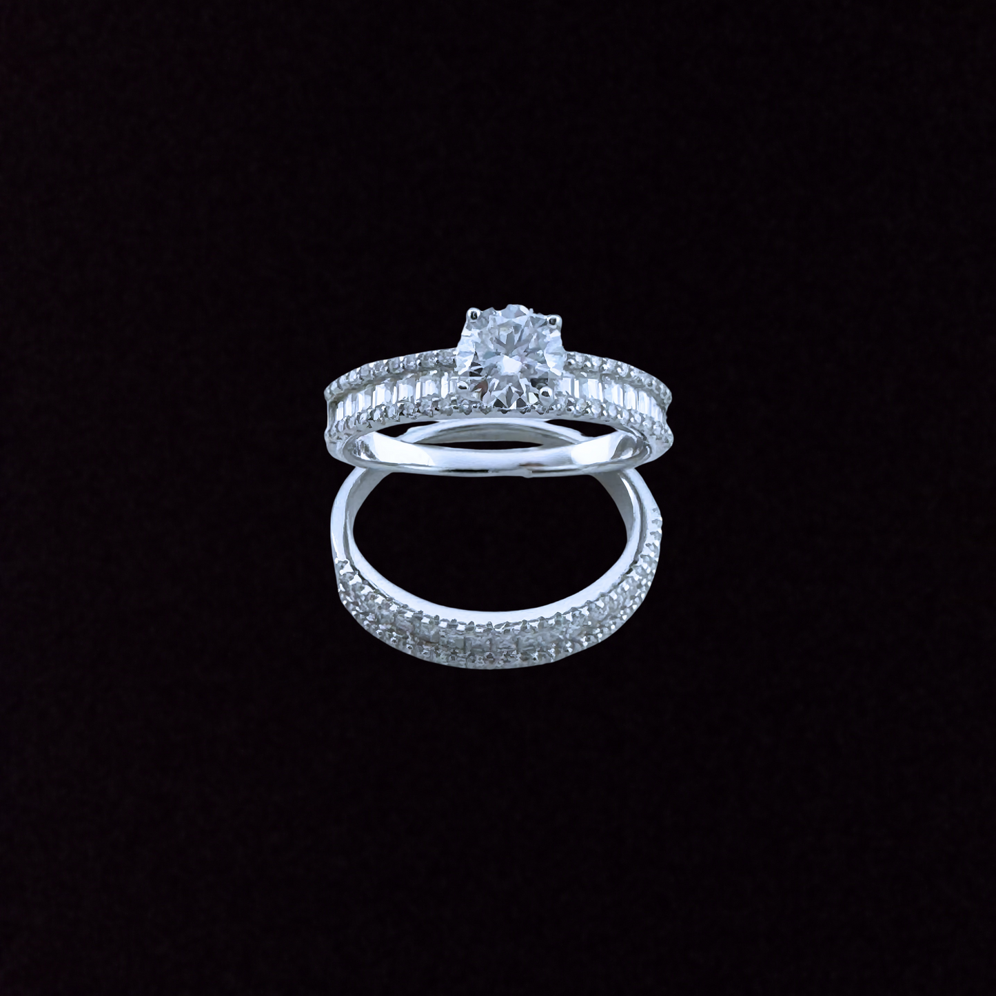 Moissanite BaguetteWedding Rings Duo Set