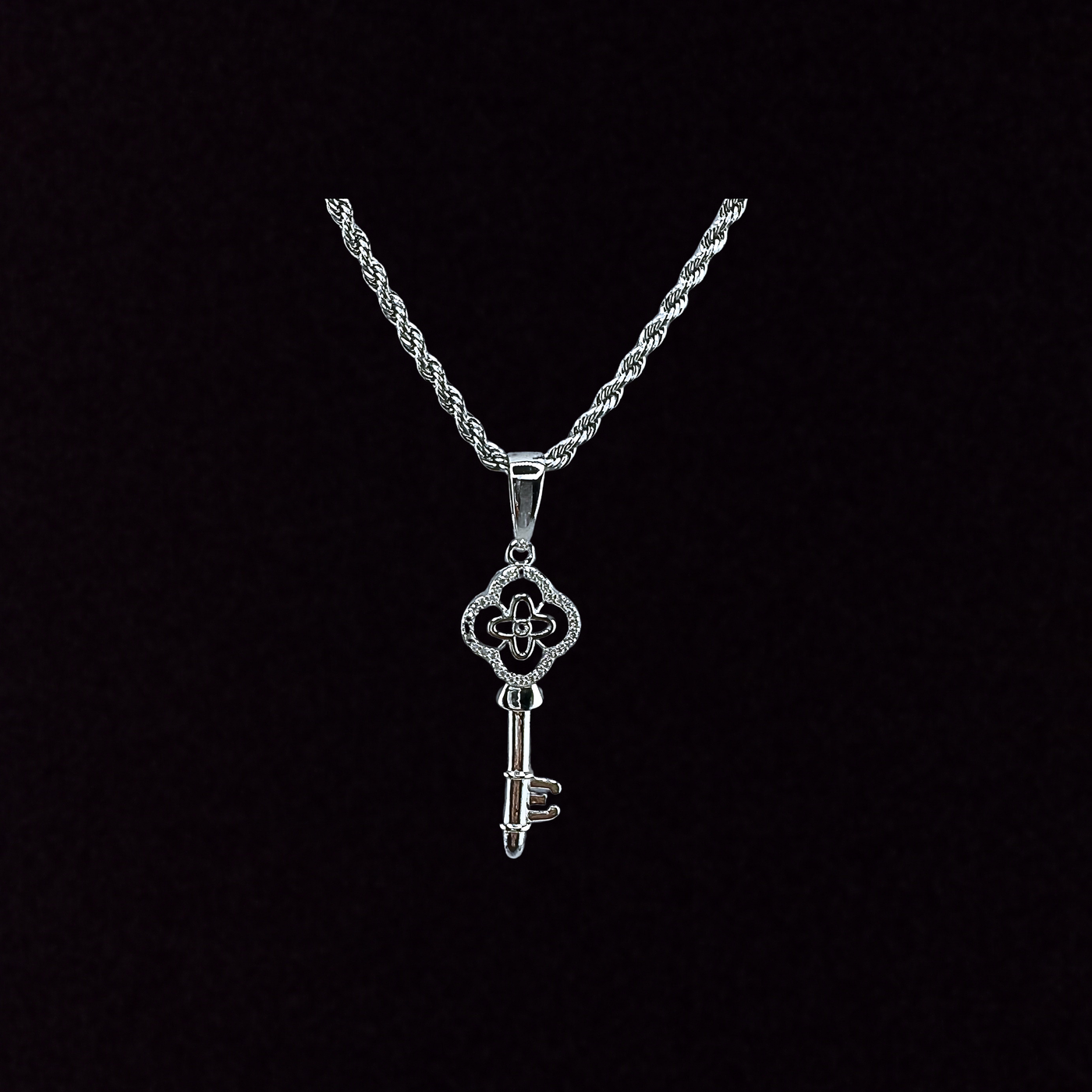 925 Sterling Silver and Moissanite Key Pendant