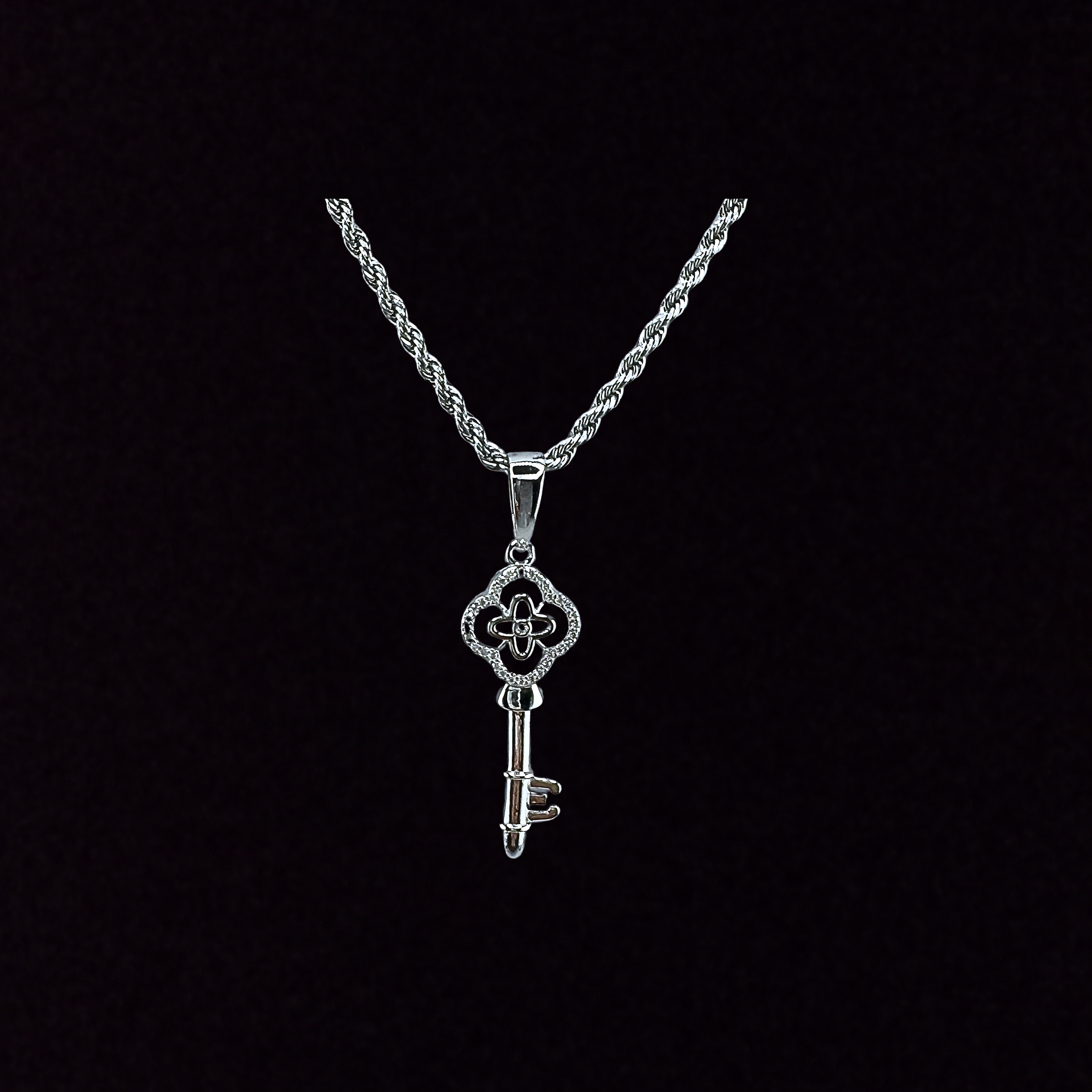 925 Sterling Silver and Moissanite Key Pendant