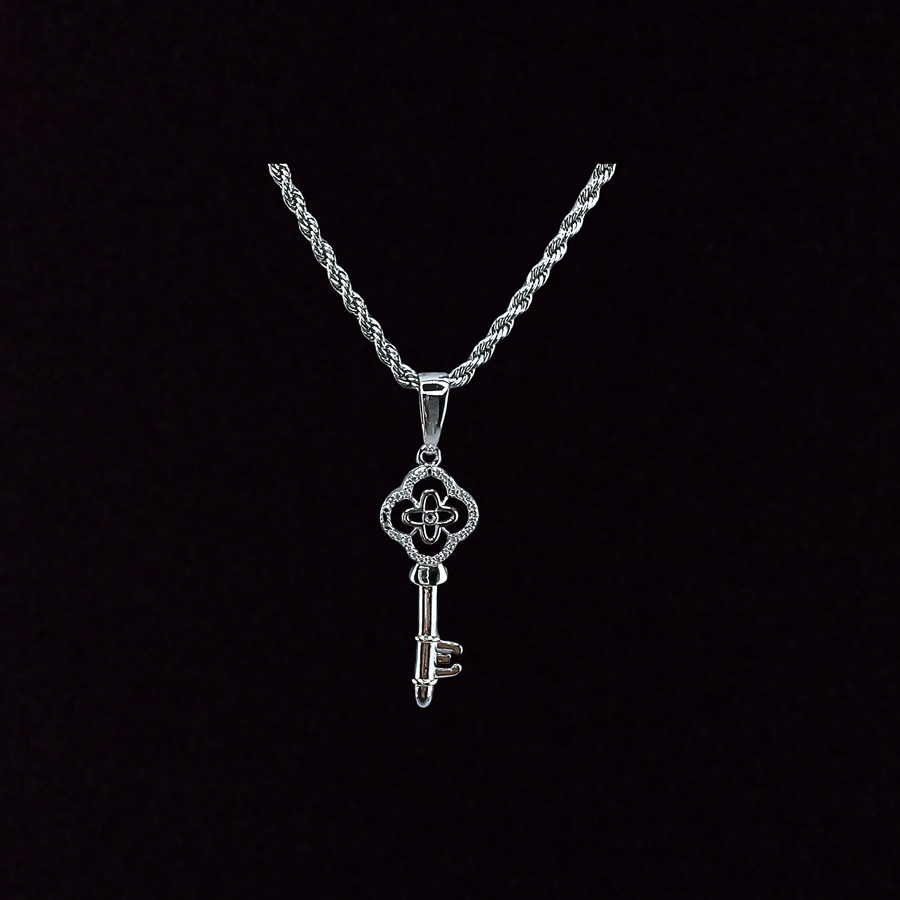 925 Sterling Silver and Moissanite Key Pendant