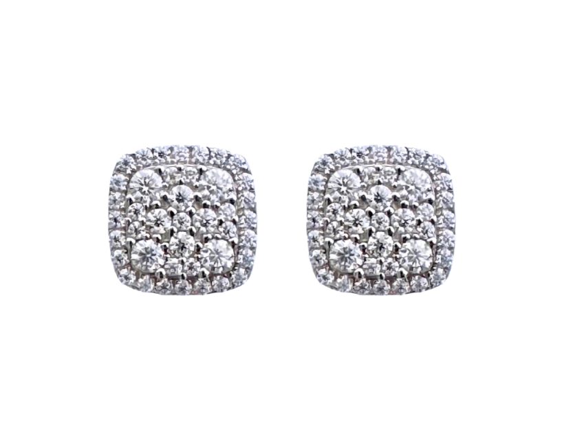 Moissanite in 18K White Gold Over Sterling Silver Square Stud Earrings