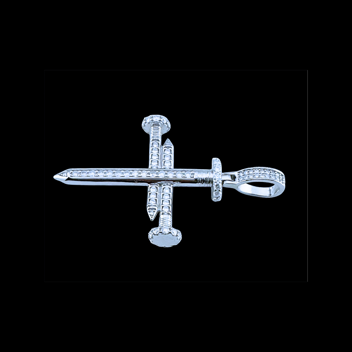Moissanite in 18K White Gold Over Sterling Silver Nail Cross Pendant