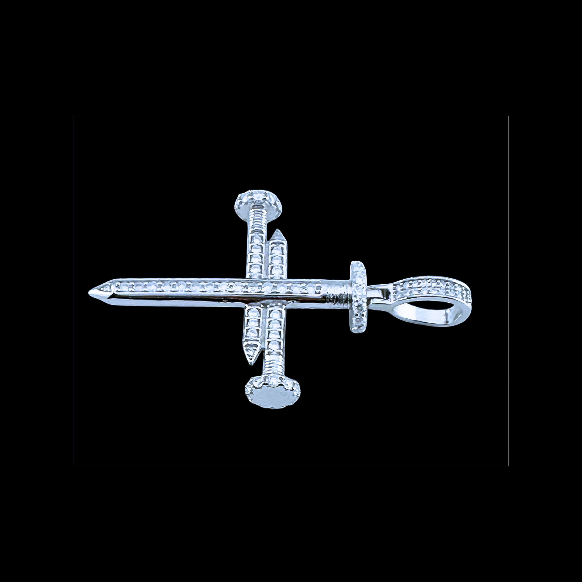 Moissanite in 18K White Gold Over Sterling Silver Nail Cross Pendant