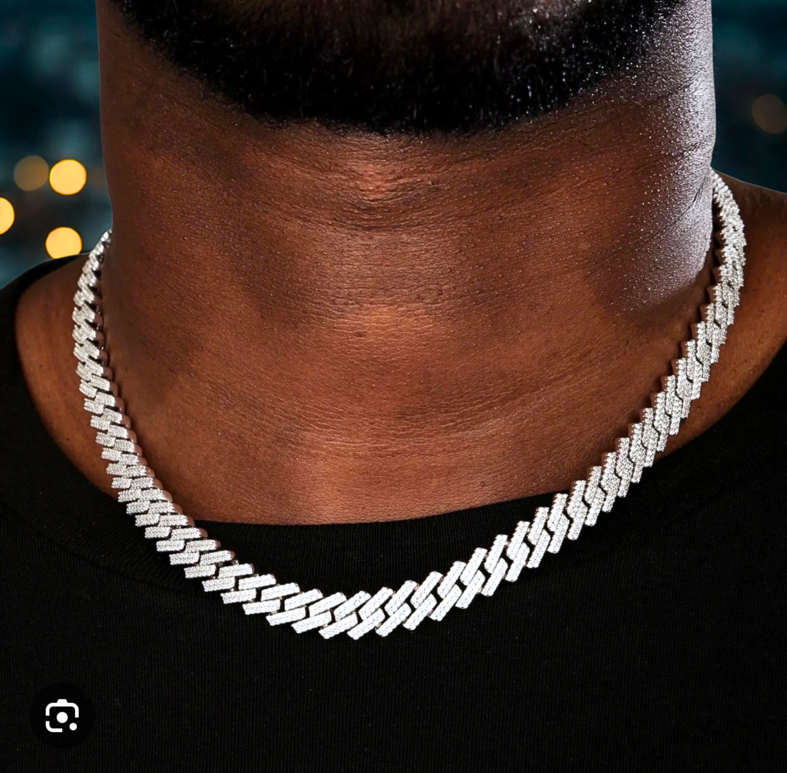 Moissanite in 18K White Gold Over Sterling Silver 10MM Miami Cuban Chain Necklace