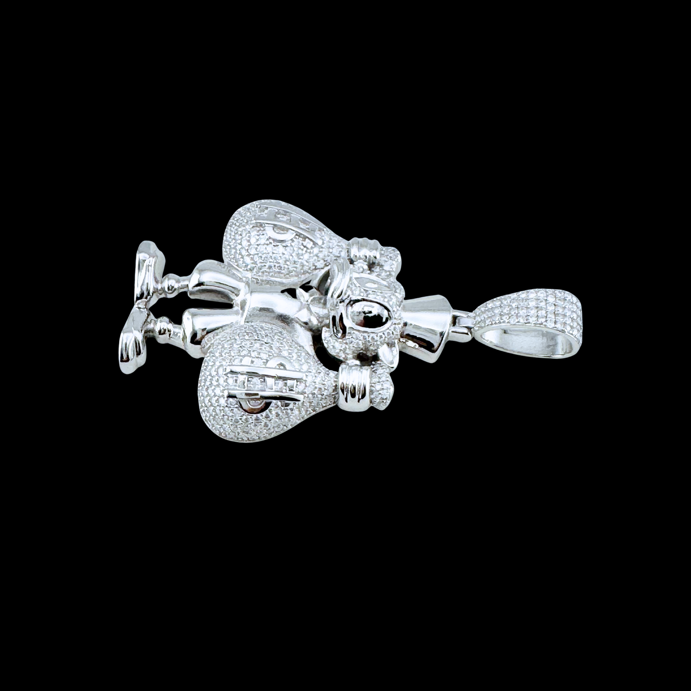 Moissanite in 18K White Gold Over Sterling Silver Duck with Money Bag Pendant