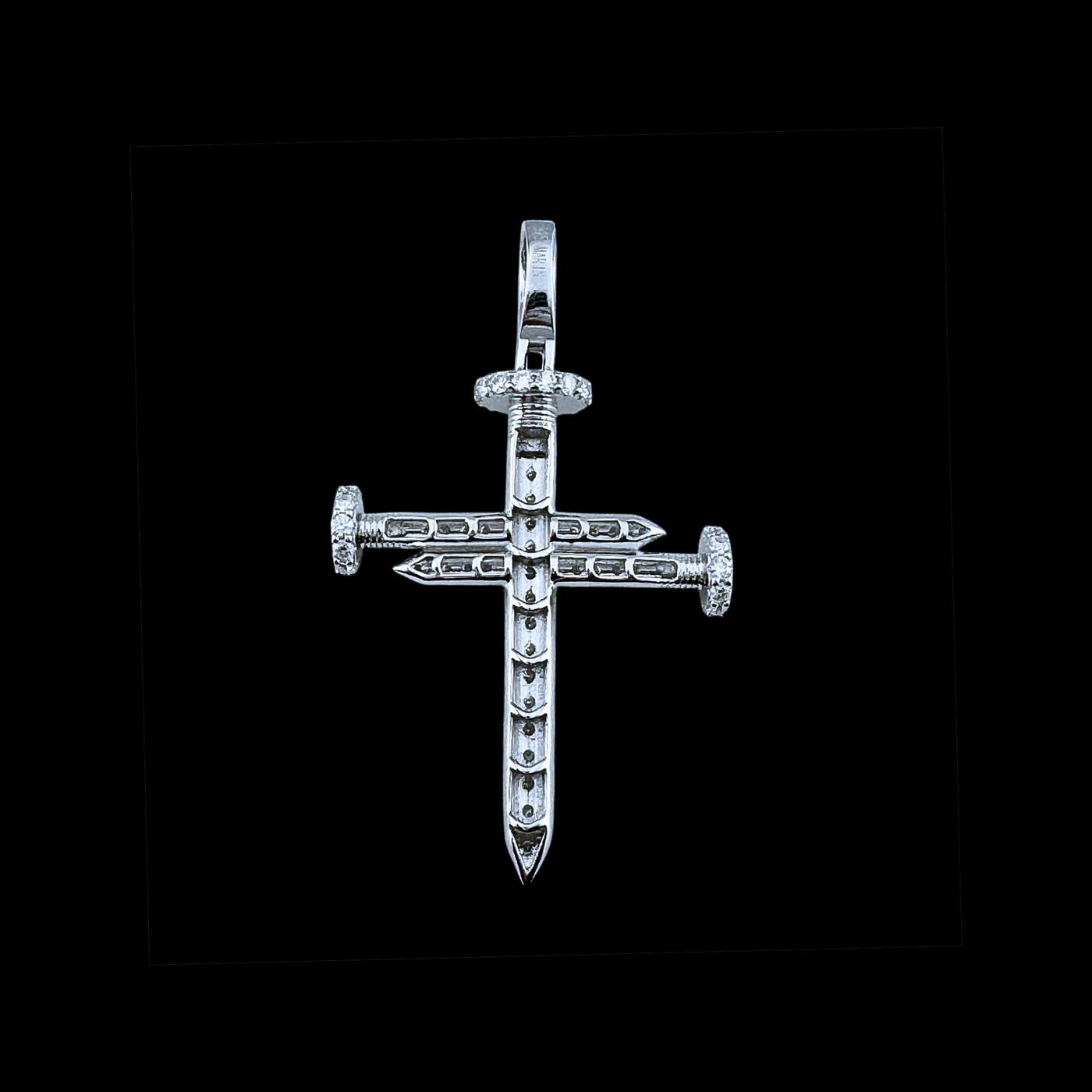 Moissanite in 18K White Gold Over Sterling Silver Nail Cross Pendant