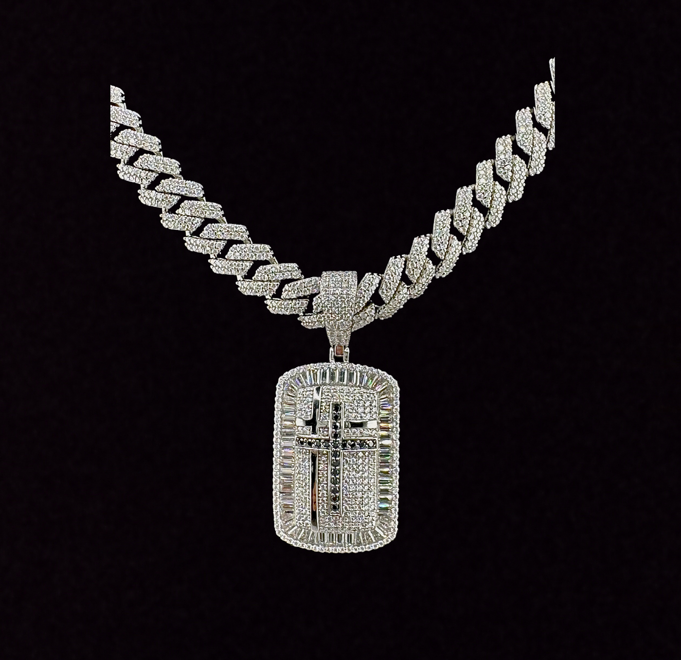 Moissanite in 925 Sterling Silver Cross Cutout Dog Tag Pendant