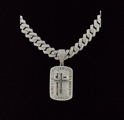 Moissanite Dog Tag With Crosses Pendant