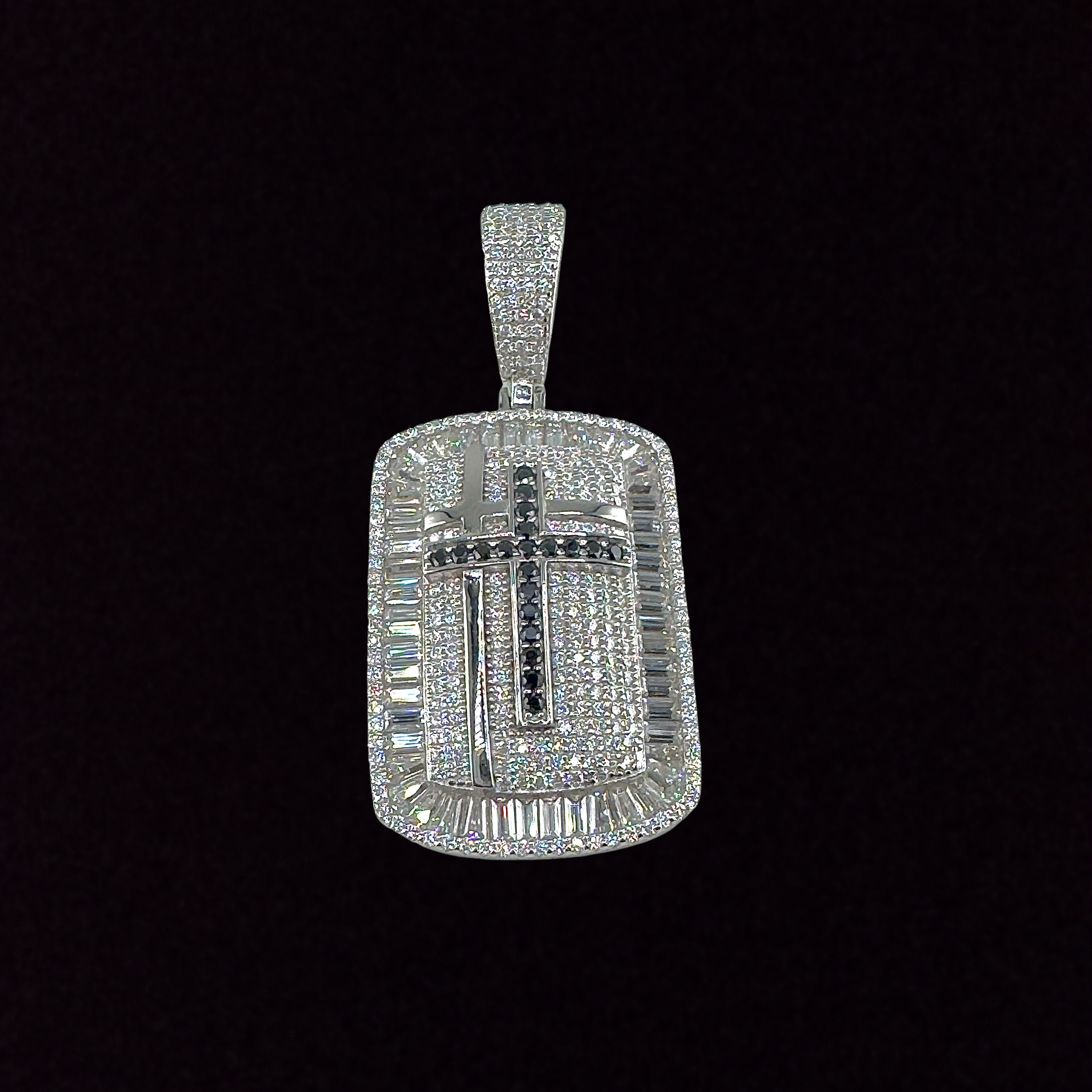 Moissanite in 925 Sterling Silver Cross Cutout Dog Tag Pendant