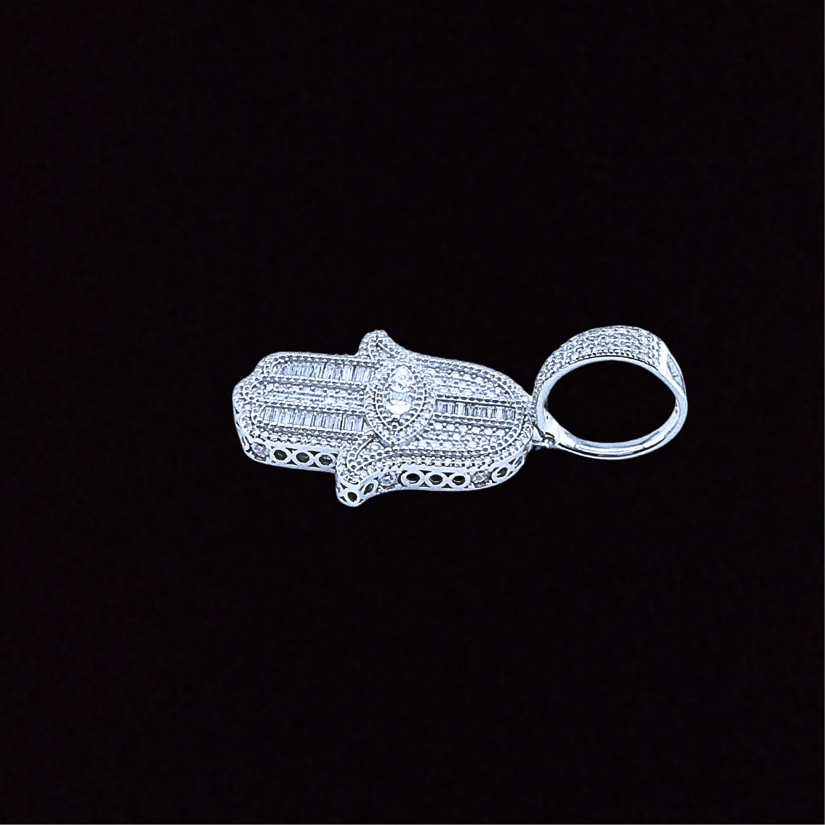 Moissanite in 925 Sterling Silver Hamsa Hand Pendant