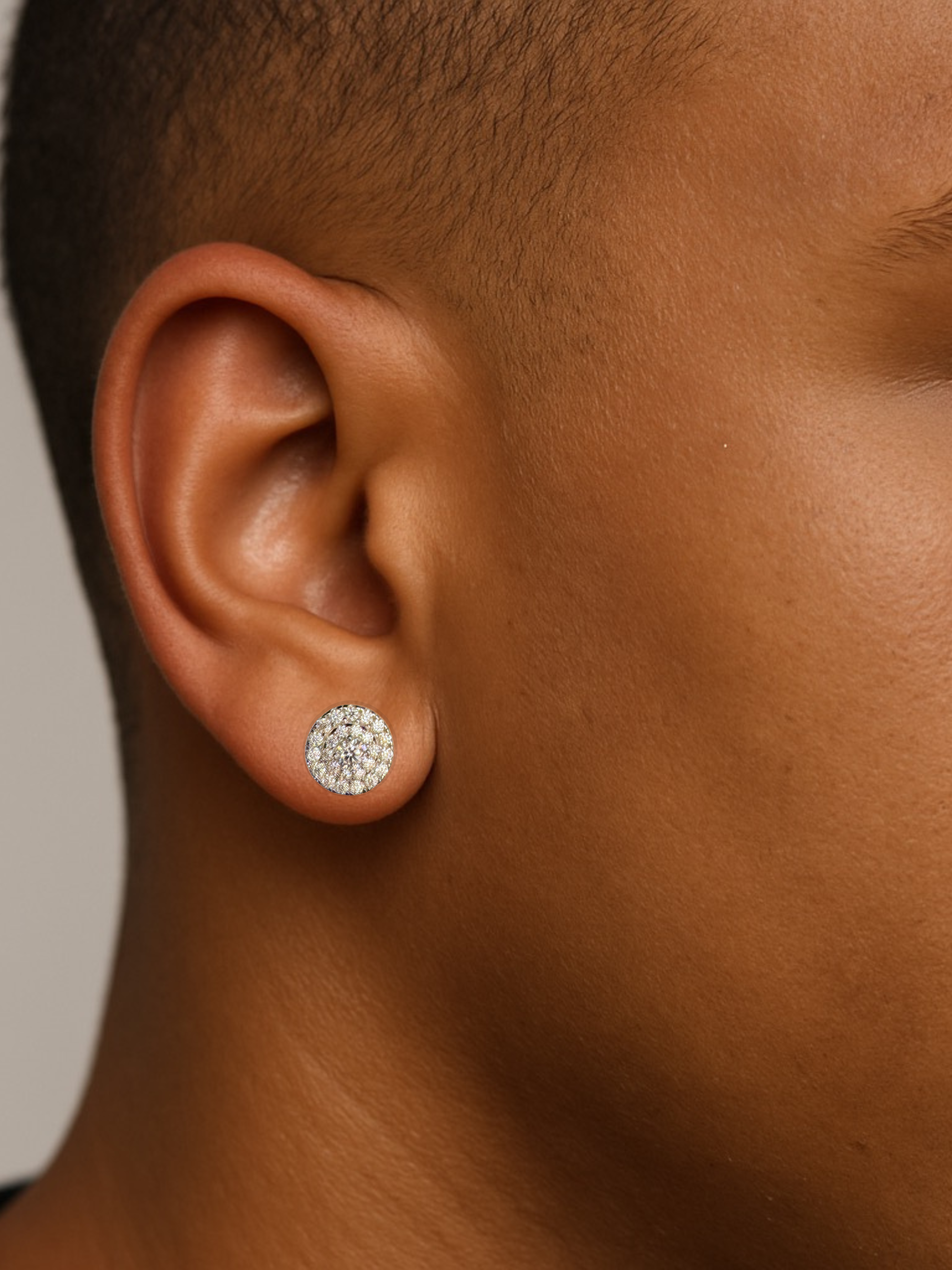 Moissanite in 18K White Gold Over Sterling Silver Circle Tri-Step Design Earrings