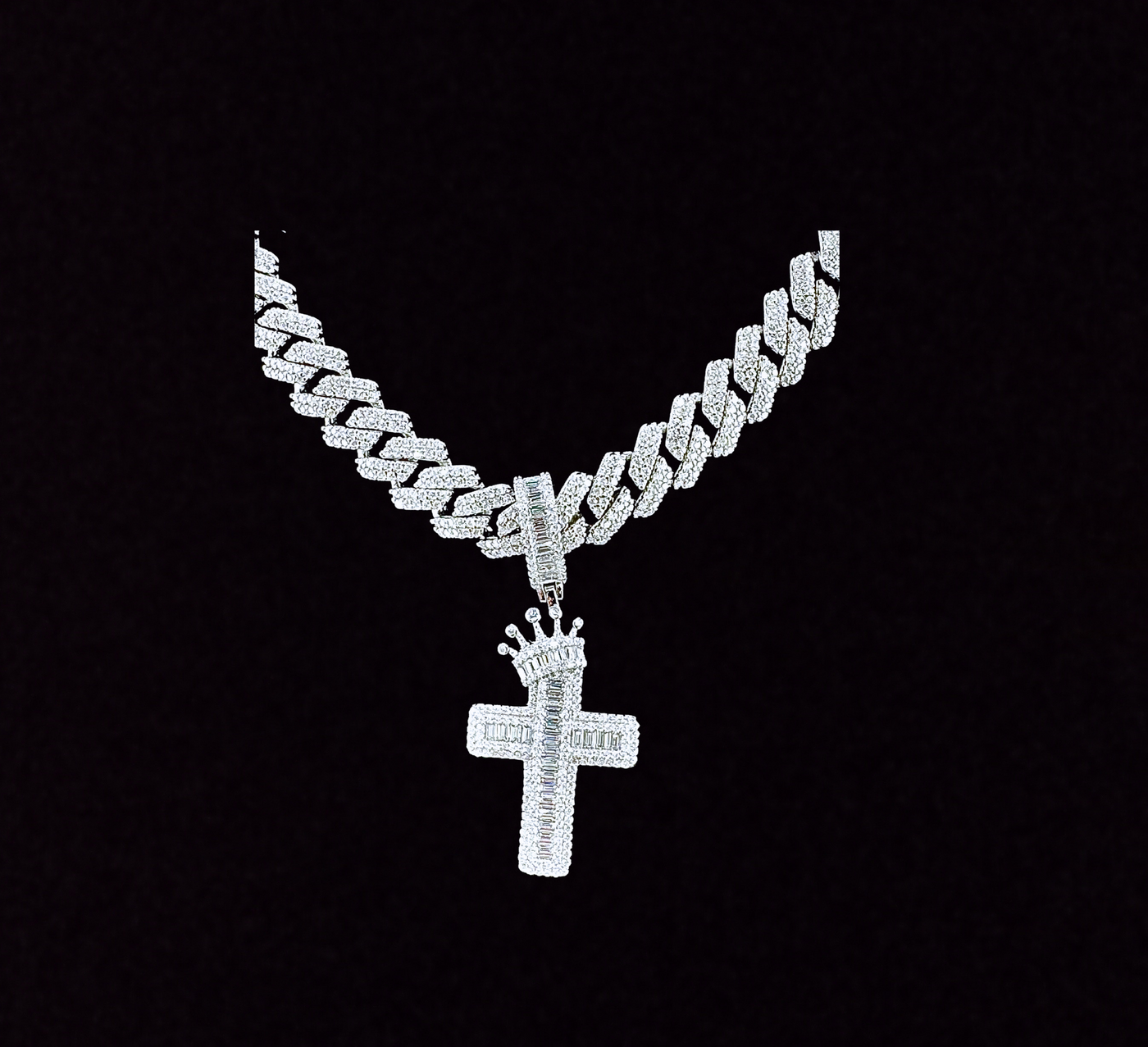 925 Sterling Silver and Moissanite Crown Cross Pendant
